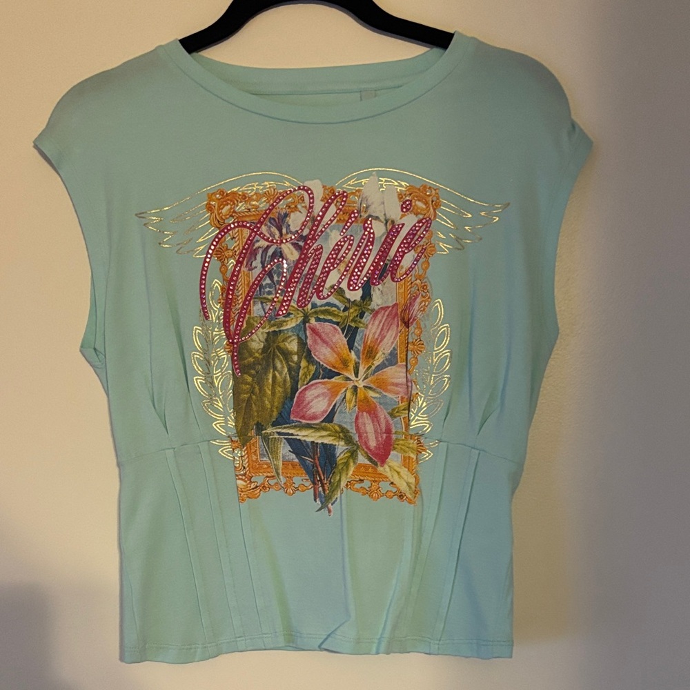 Guess Women's Light Blue Graphic Tee